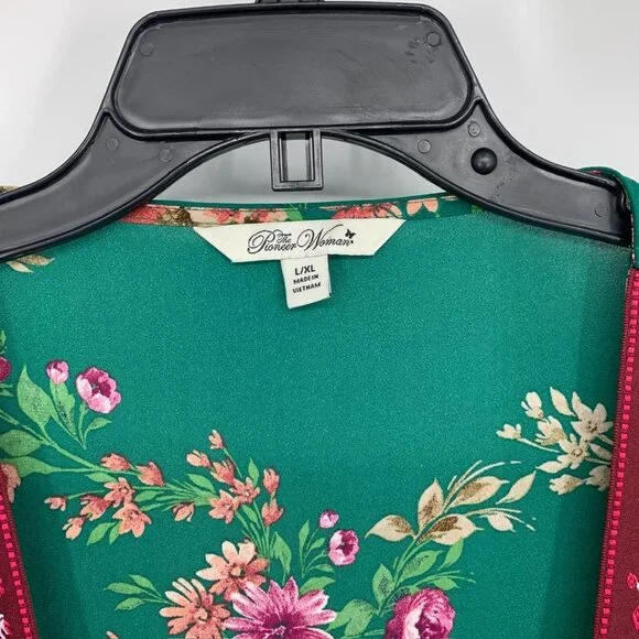 Pioneer Kimono Green Floral Print Embroidered Open Front - Picture 3 of 10